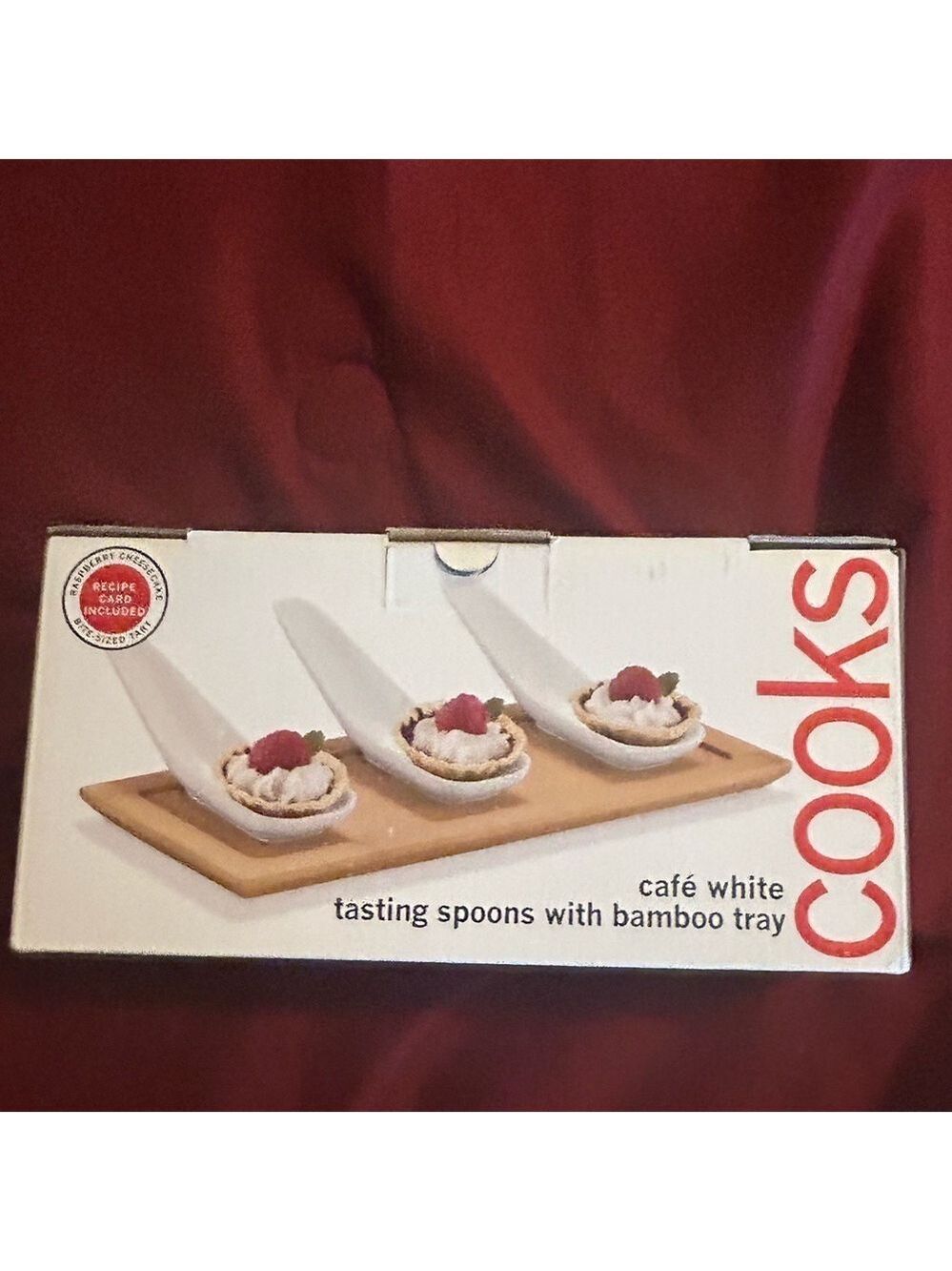 Cooks Café White Tasting Spoons with Bamboo Tray